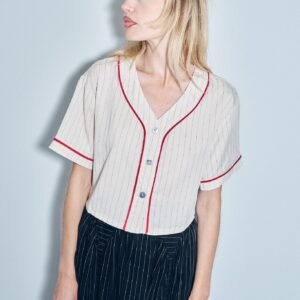BASEBALL STRIPE CROP SHIRT